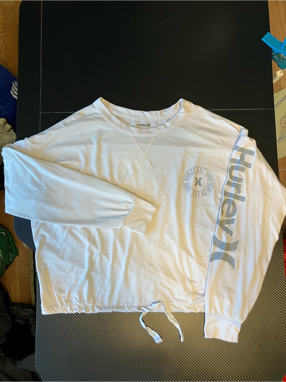 Hurley White Crew Sweatshirt with Gray Logo